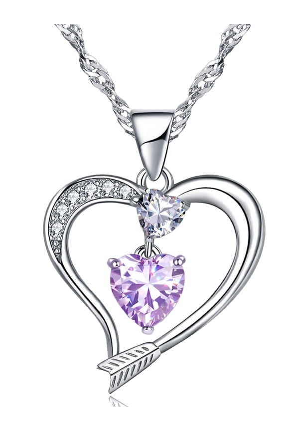 18k White Gold Plated Love Arrow Birthstone Pendant Necklace Women Jewelry