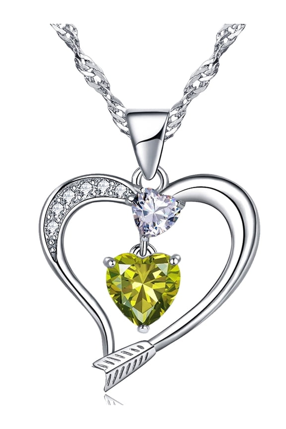 Heart Necklace 18k White Gold Plated Love Arrow Birthstone Pendant Necklace Women Jewelry