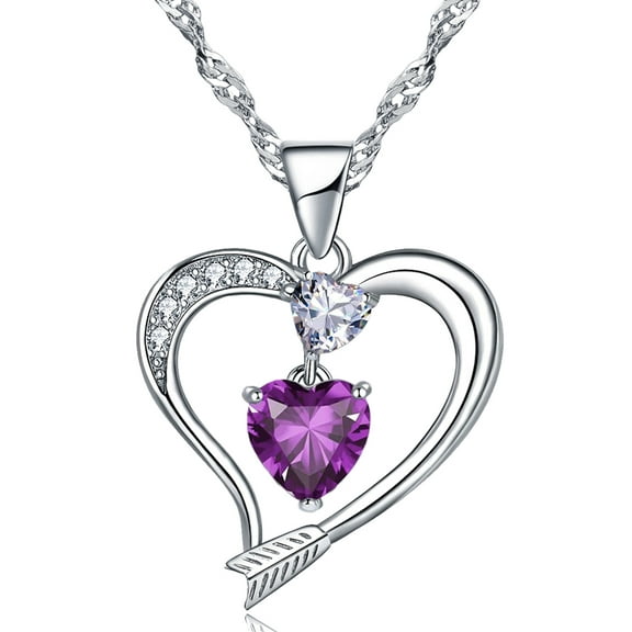 18k White Gold Plated Love Arrow Birthstone Pendant Necklace Women Jewelry
