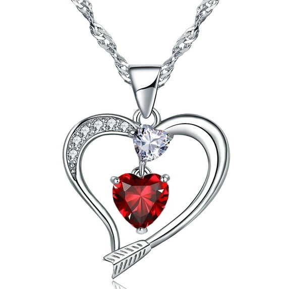 18k White Gold Plated Love Arrow Birthstone Pendant Necklace Women Jewelry