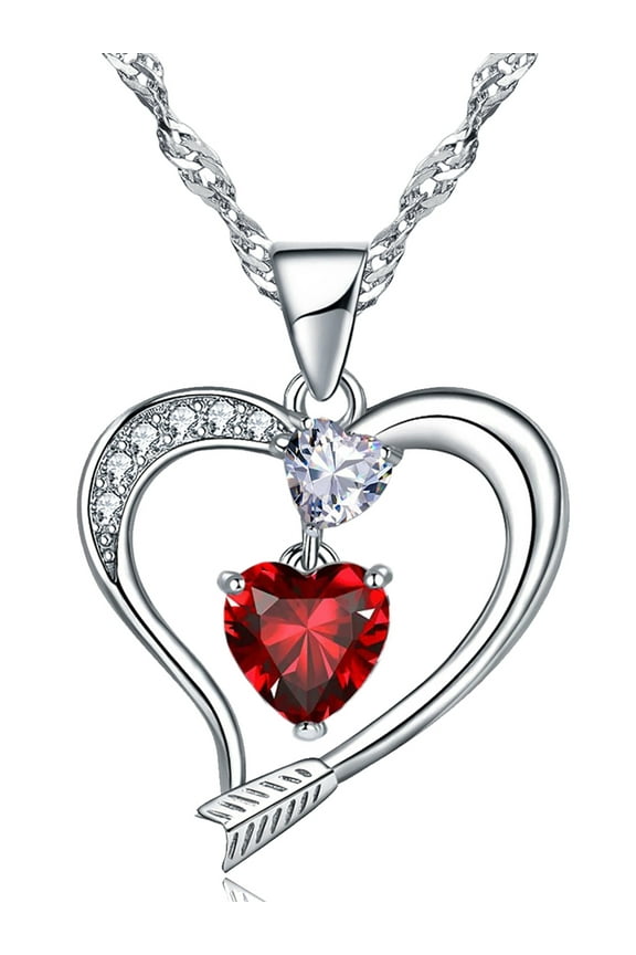 18k White Gold Plated Love Arrow Birthstone Pendant Necklace Women Jewelry