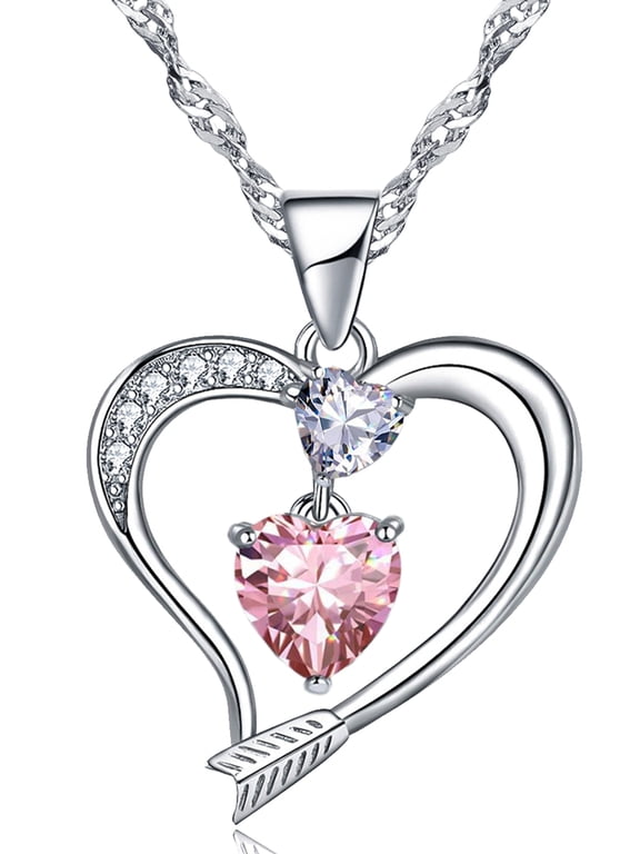 18k White Gold Plated Love Arrow Birthstone Pendant Necklace Women Jewelry