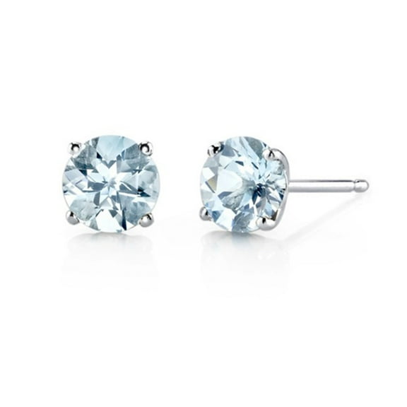 iParis Round Blue Aquamarine Stud Earrings, 4 ct, 18k White Gold-Plated