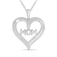 thumbnail image 1 of 18k White Gold Plated Sterling Silver 3/4 cttw Baguette and Round Moissanite Heart Outline with Mom Pendant Necklace for Women D Color VVS1 Simulated Diamond, 1 of 1