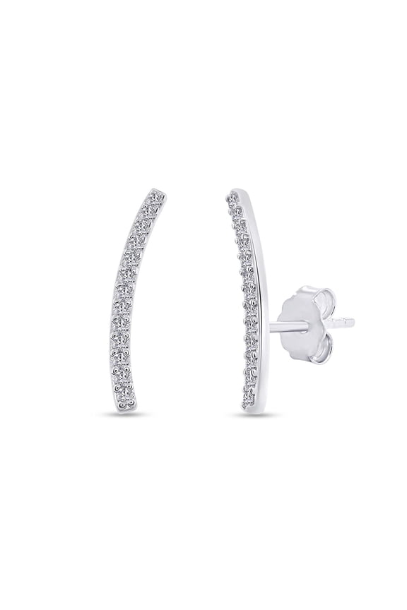 18k White Gold Plated Sterling Silver Post Moissanite Diamond Ear Crawler Earrings | Curved Bar Ear Climber Earrings For Women | Trendy Jewelry Gifts For Her (0.25 Ctw)