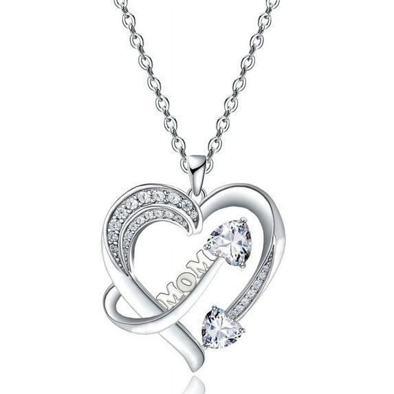 18k White Gold Plated Women Heart Pendant Jewelry Necklace