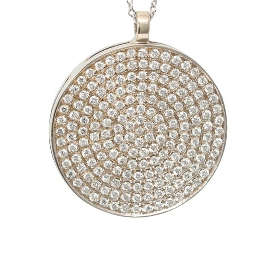 18k White Gold Round Diamond Setting Pave Large Clustered Disc Medallion Pendant Necklace (1.65 Ct, G , VS )