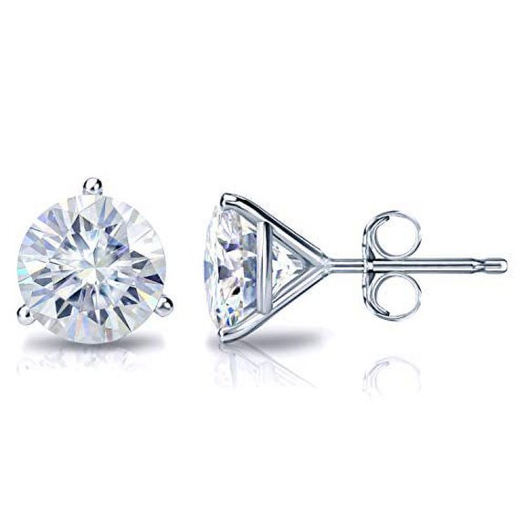 18k White Gold Round Moissanite Stud Earrings (1ct TGW, 5mm, H-I)&nbsp;3-Prong Martini Set, Push-Back by Diamond Wish