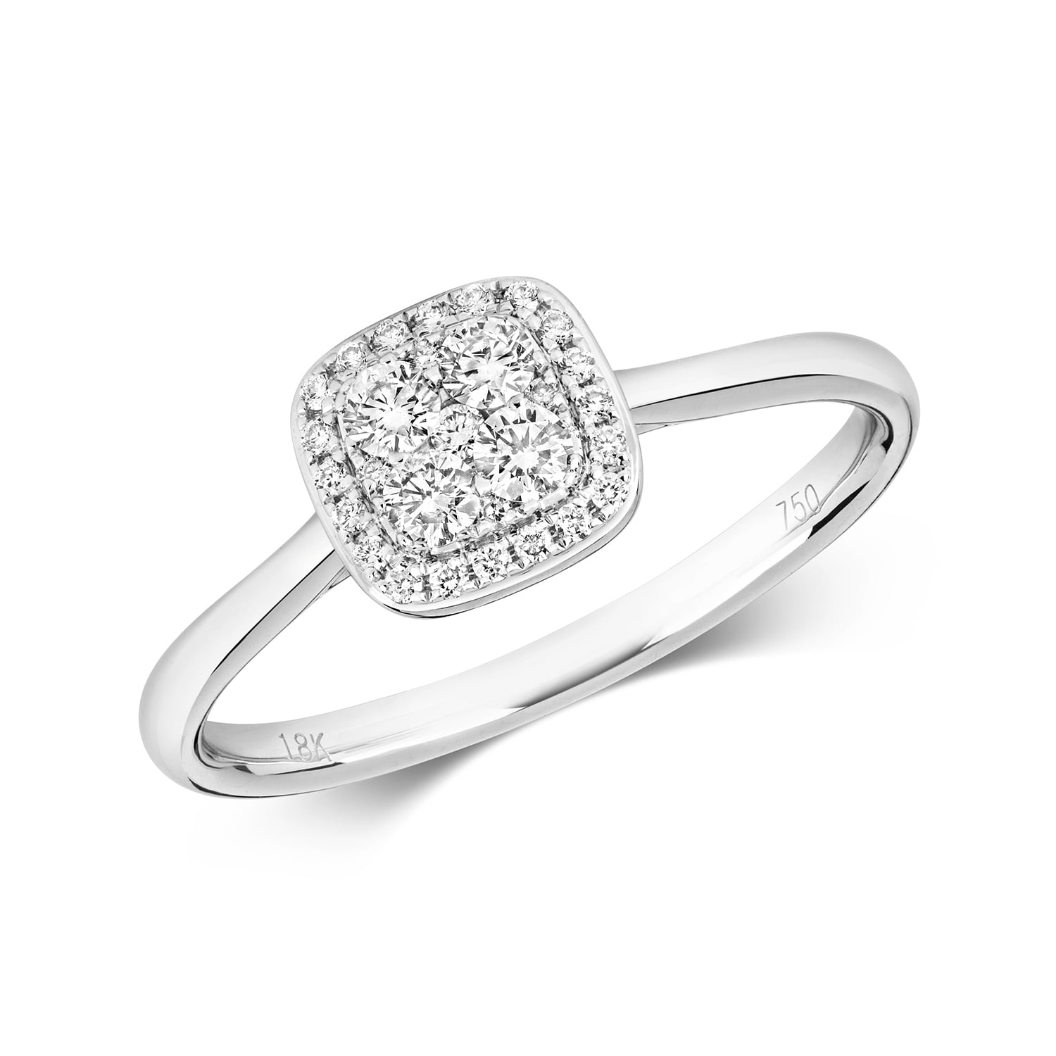 18k White Gold Women Cluster Diamond Ring Brilliant Cut 0.26 Carat HI ...