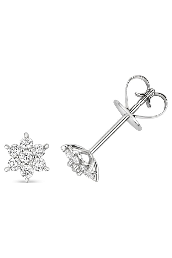 18k White Gold Women Star Diamond Stud Earrings Brilliant Cut 0.29 Carat G - VS