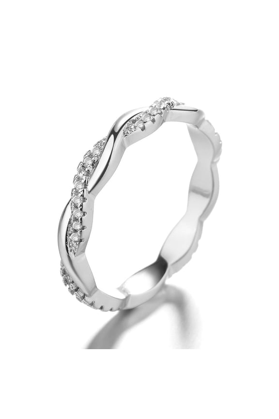 18k White Gold Plated Crossover Eternity Ring with Simulated Diamonds