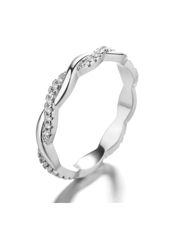 Amy and Annette 18k White Gold Plated Crossover Eternity Ring with Simulated Diamonds