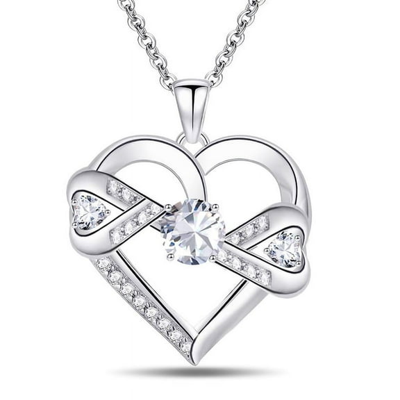 18k White Gold over Sterling Silver Pure Brillance Round Cut Cubic Zirconia Infinity Pendant Necklace for Women