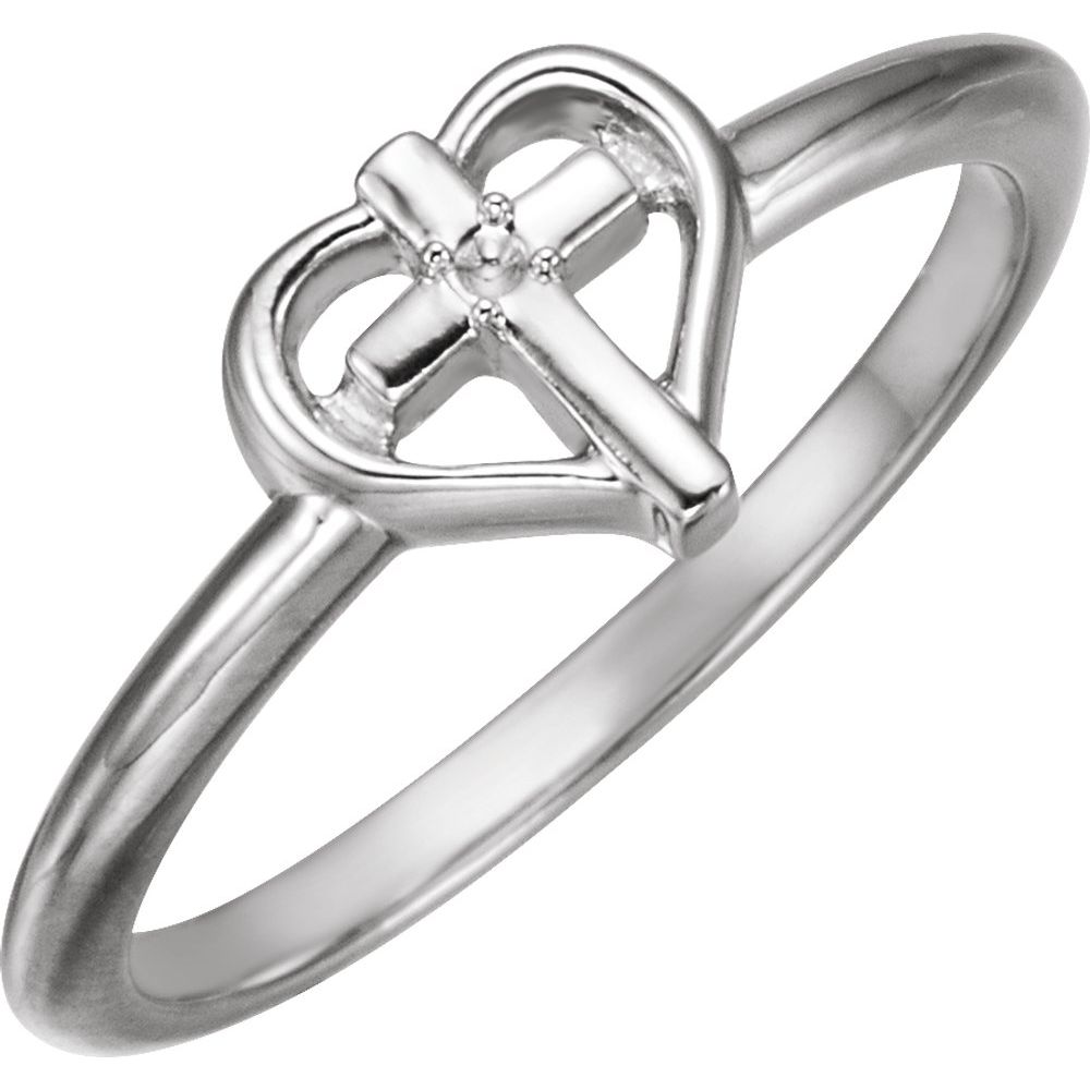 18k X1 White Gold Solitaire Cross with Heart Shape Religious Fashion ...