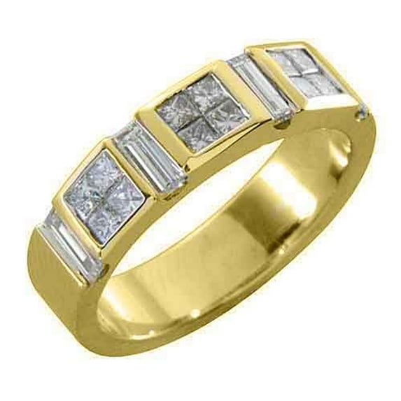 18k Yellow Gold 1 Carat Invisible Princess & Baguette Diamond Wedding Band