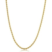 KoolJewelry 18k Yellow Gold 2.6 mm Men's or Women's Rope Chain Necklace (25 inch)