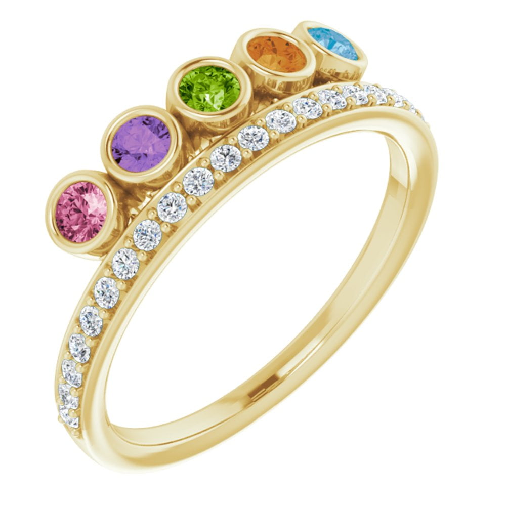18k Yellow Gold 5 Five-Stone Family Bezel-Set Stackable Fashion Ring ...