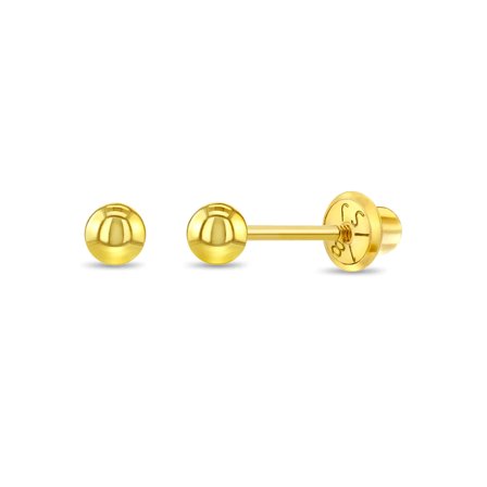18k Yellow Gold Classic Ball Safety Screw Back Earrings for Infants and Toddlers