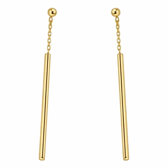 18k Yellow Gold Dangle Long Stick Post Earrings 1.5 inch L.