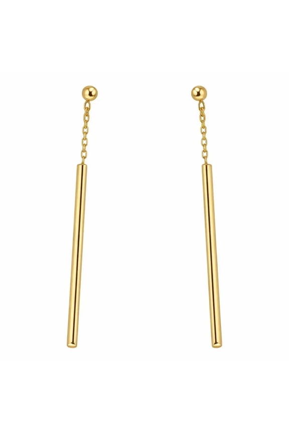 18k Yellow Gold Dangle Long Stick Post Earrings 1.5 inch L.