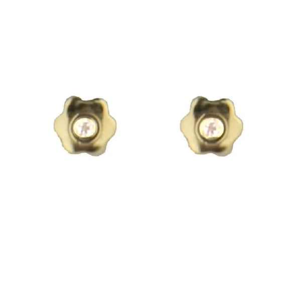 18k Yellow Gold Diamond Flower Studs Covered Screwback Earrings