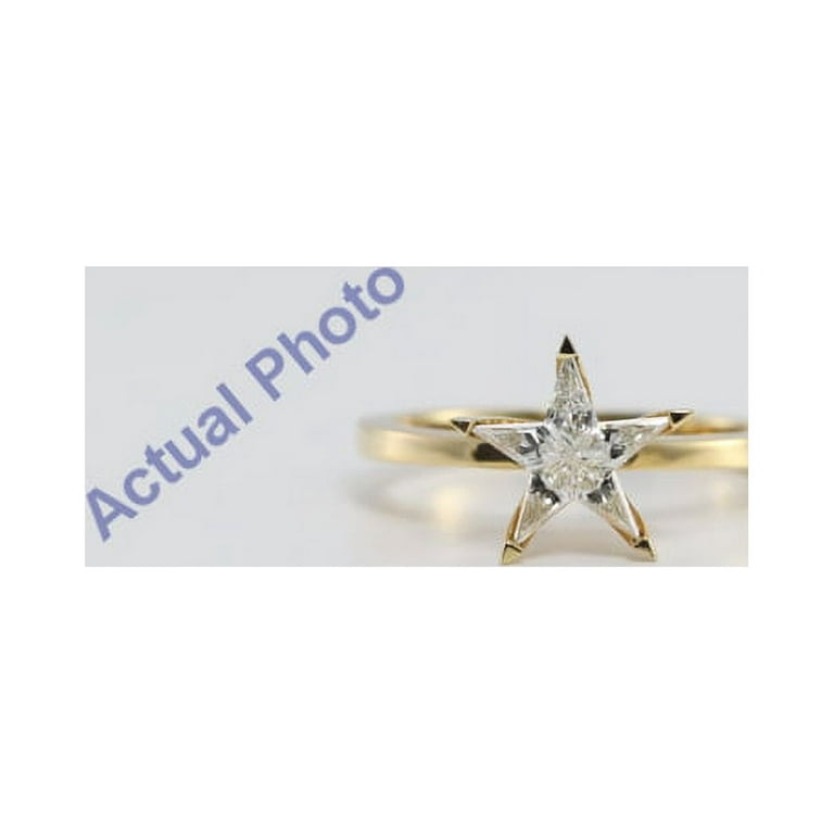 18K Yellow Gold Kite Cut Invisible Setting Multi Stone Star Shaped Diamond Solitaire Engagement Ring (0.39 ct, G Color, Vs Clarity), Women's, Size