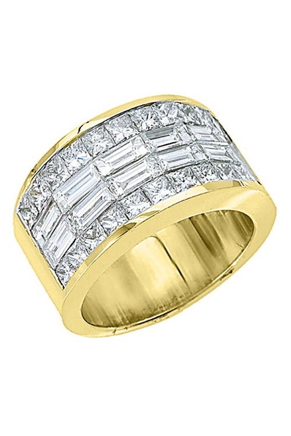 18k Yellow Gold Mens Invisible Set Princess & baguette cut Diamond Ring 4 Carats