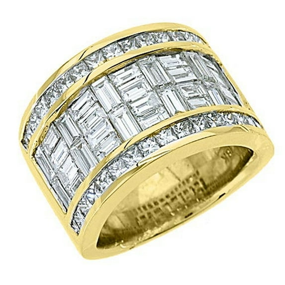 18k Yellow Gold Mens Invisible Set Princess & baguette cut Diamond Ring 6.29 Carats