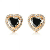 18k Yellow Gold Plated 1 Ct Created Halo Heart Black Sapphire Stud Earrings
