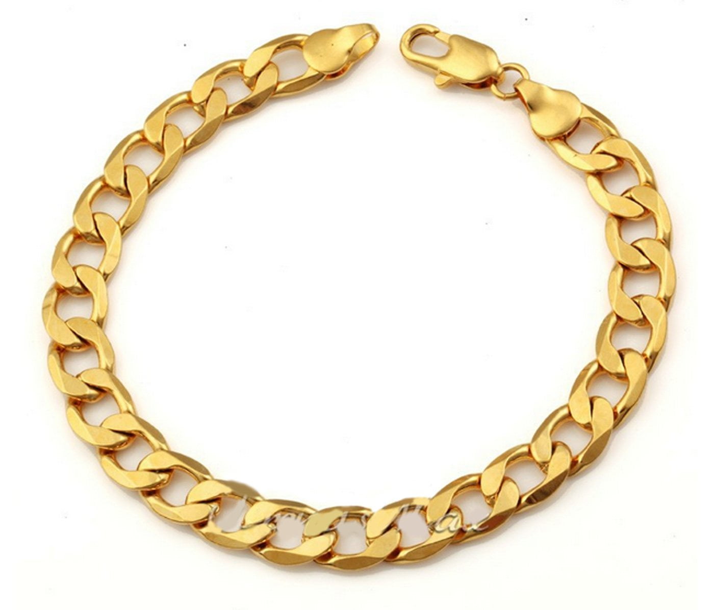 18k Yellow Gold Plated Bracelets for Men Boy 8 mm 8" Flat Curb Chain