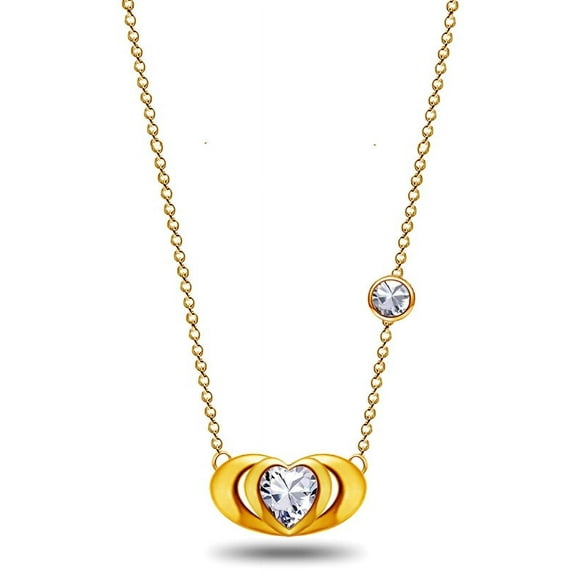 18k Yellow Gold Plated Double Love Hug Women Jewelry Clavicle Necklace (Clear)