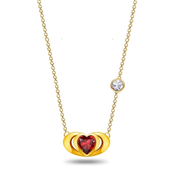 18k Yellow Gold Plated Double Love Hug Women Jewelry Clavicle Necklace (Red)