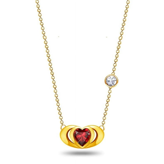 18k Yellow Gold Plated Double Love Hug Women Jewelry Clavicle Necklace (Red)