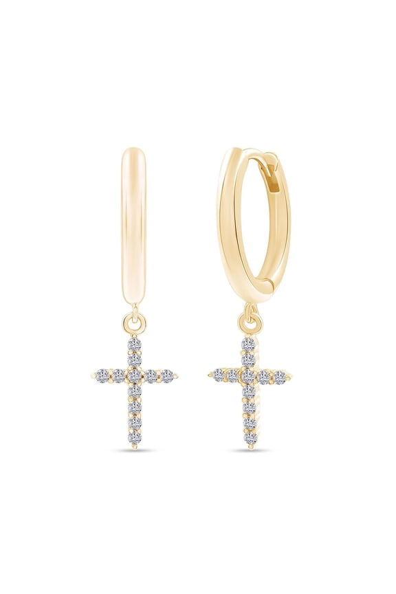18k Yellow Gold Plated Drop Dangle Cross Hoop Earrings 1/5 cttw Moissanite Diamond Hoop Earrings for Women | Trendy Cross Earrings (0.20 Cttw)