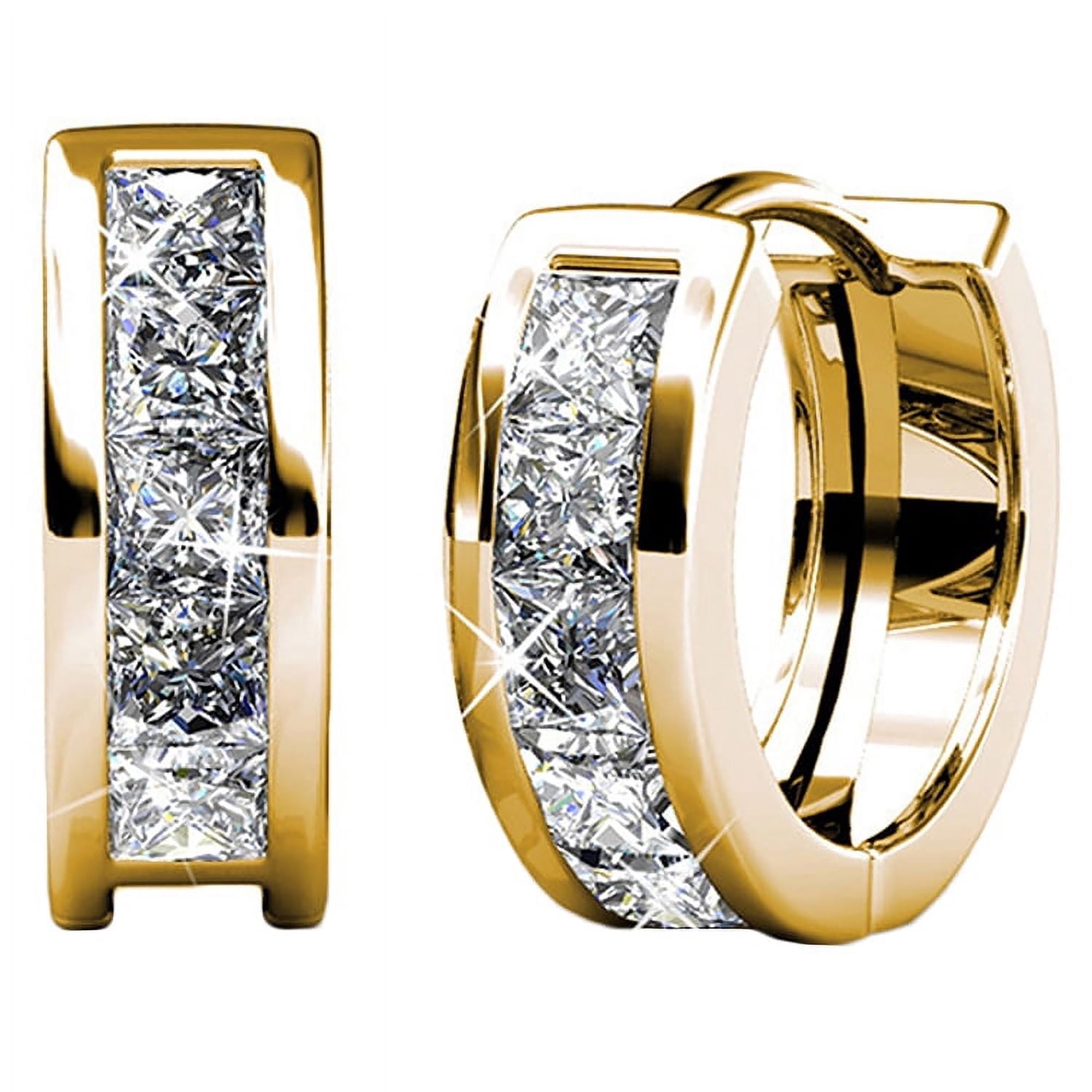 18k Yellow Gold Plated Hoop Earrings with Swarovski Crystals | S925 sterling silver Earrings for Women, Jewelry Gift for Her