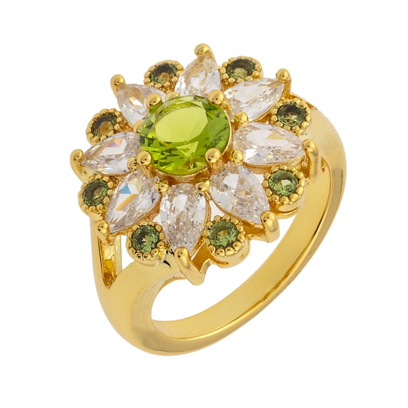 18k Yellow Gold Plated Light Green Floral Statement Fashion Ring