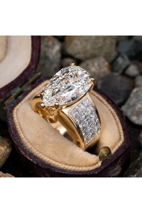 18k Yellow Gold Plated Ring Pear Cut Cubic Zircon Charm Women Gift Sz 6-10