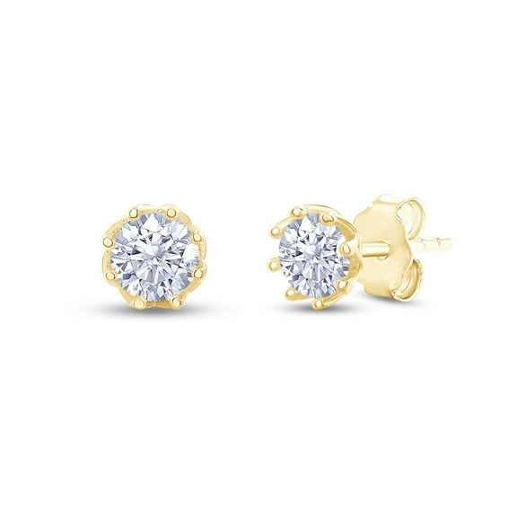 18k Yellow Gold Plated Sterling Silver Post Solitaire Stud Earrings for Women | 5MM Moissanite Diamond Flower Stud Earrings | Trendy Jewelry Gifts For Her Push Back Earrings (0.80 Cttw)