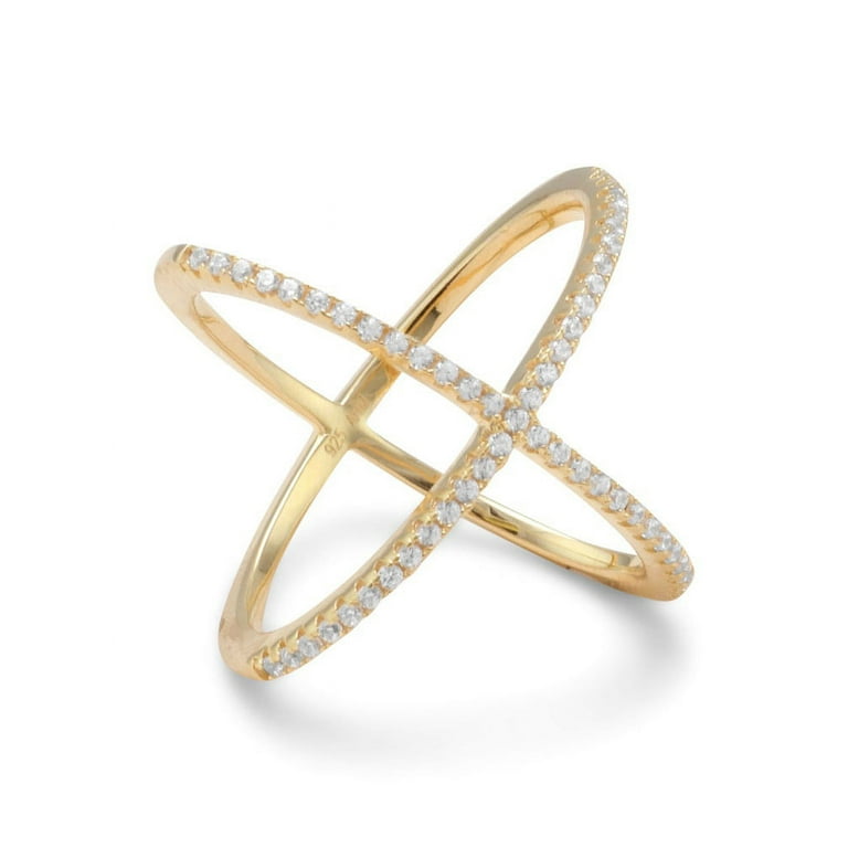 Criss Cross X Design Ring Gold-plated Sterling Silver with Cubic Zirconia Criss Cross X Design Ring Gold-plated Sterling Silver with Cubic Zirconia