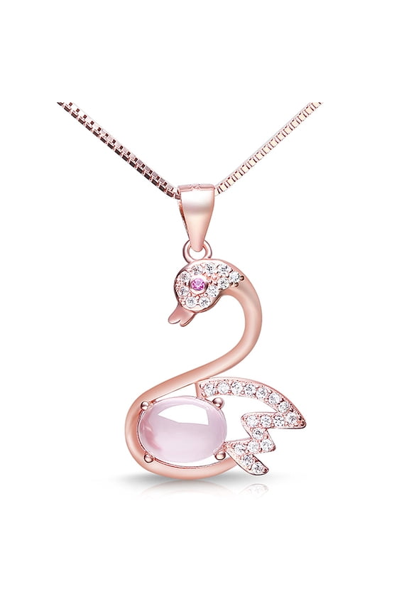 18k Yellow Gold Plated Swan Bird Created-Opal Crystal Pendant Necklace