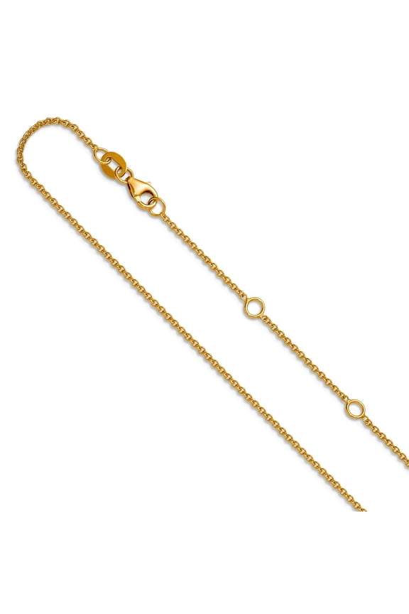 18k Yellow Gold Polished 1.3mm Solid Cable 18+1+1 Inch Chain Necklace Chain Necklace for Women and Men