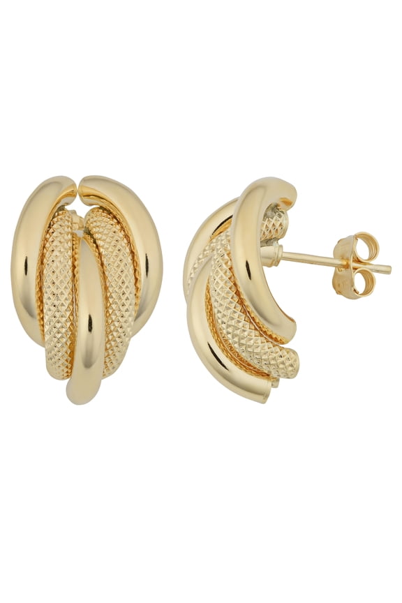 KoolJewelry 18k Yellow Gold Polished and Textured Finished Half Hoop Post Earrings