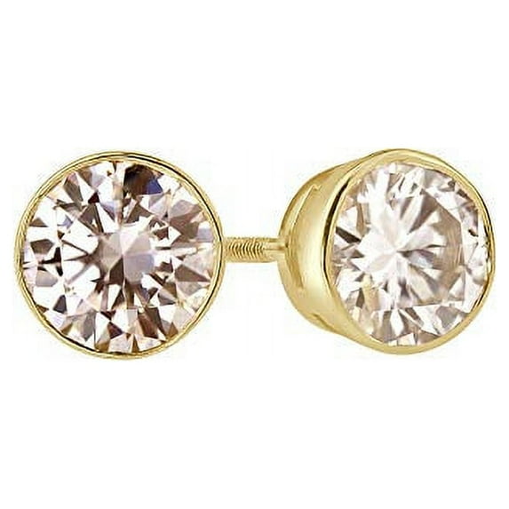 18k Yellow Gold Round Moissanite Stud Earrings (1 1/2ct TGW, 6mm, J-K) Bezel-set, Screw-Back by Diamond Wish