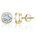 thumbnail image 1 of 18k Yellow Gold Round Moissanite Stud Earrings (2ct TGW, 6.5mm, H-I)&nbsp;Bezel-set, Screw-Back by Diamond Wish, 1 of 3