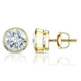 thumbnail image 1 of 18k Yellow Gold Round Moissanite Stud Earrings (5ct TGW, 9mm, J-K)&nbsp;Bezel-set, Screw-Back by Diamond Wish, 1 of 3