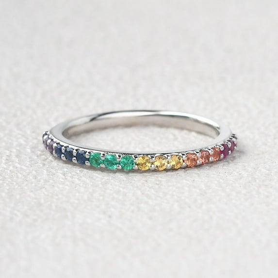 18k gold plated Minimalist Rainbow Gemstones Half Eternity Ring,Ombre ring.multi color eternity band,half eternity rainbow band,Gold Engagement Ring