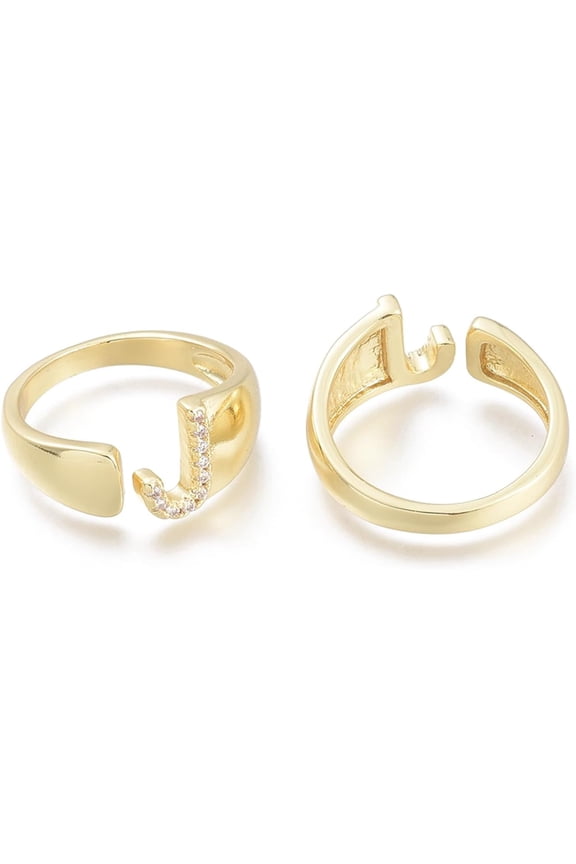 18k gold plated adjustable women's initial ring Copper set Zircon thick gold folded alphabet ring j US Size 5 Women's individual open ring