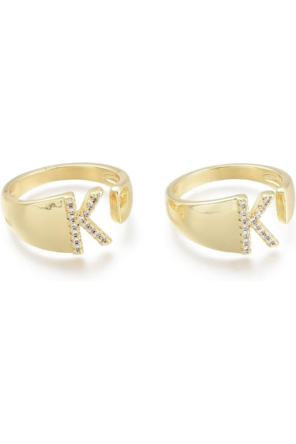 18k gold plated adjustable women's initial ring Copper set Zircon thick gold folded alphabet ring k US Size 5 Women's individual open ring