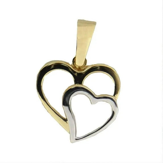 18k two-tone solid gold double open hearts pendant