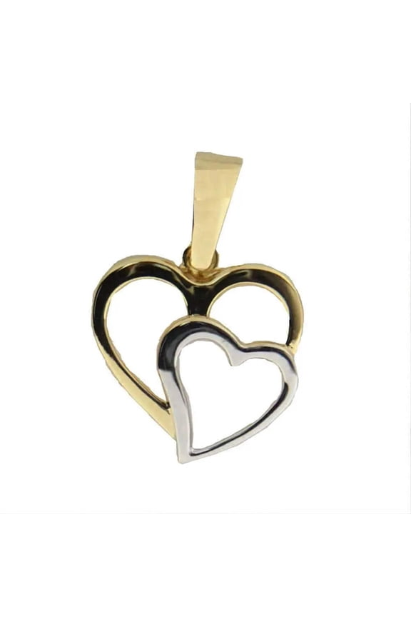 18k two-tone solid gold double open hearts pendant